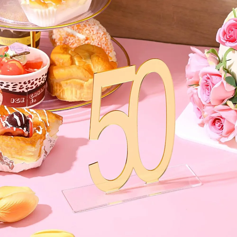 6 Pcs Mirror Gold 50th Birthday Decorations